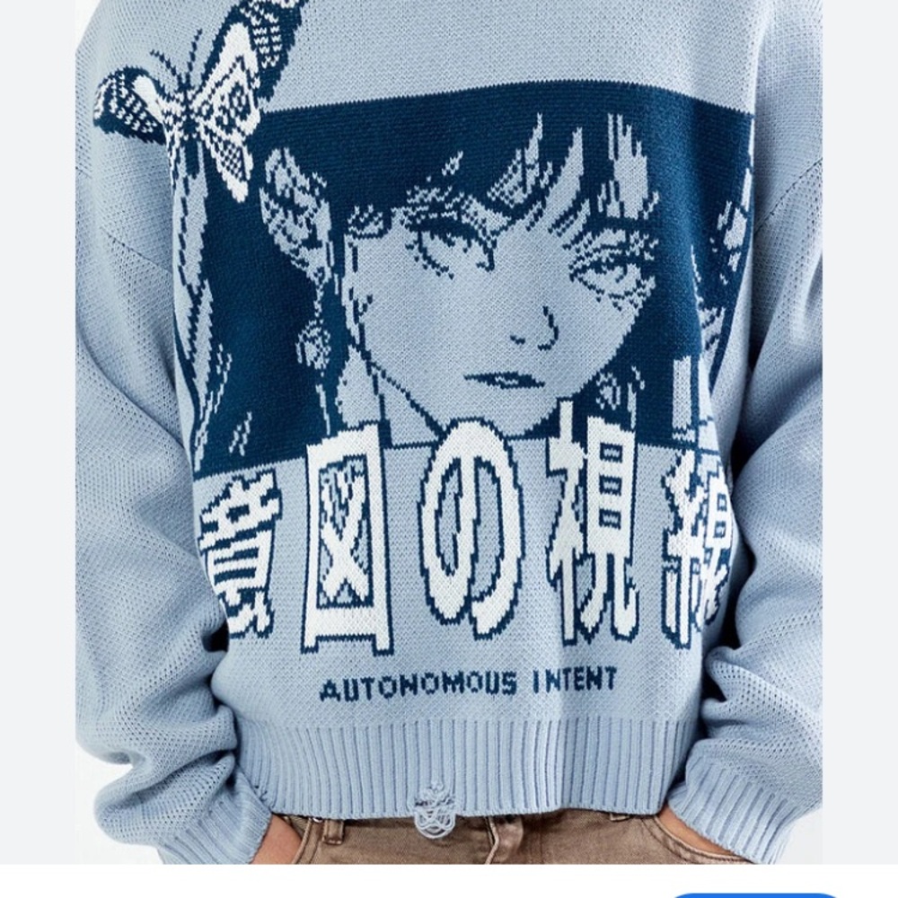 PacSun Autonomous Intent Crew Neck knit Sweater unisex small Y2K Grunge 90’s